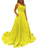 Kingbridal Gowns Spaghetti Straps Prom Dresses Long for Women 2026 A Line Sequin Satin Formal Evening Party Ball Gowns with Slit