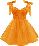 Tulle Short Homecoming Dress for Teens Sparkly Lace DAMA Dresses for Quinceanera Spaghetti Straps Bow Prom Gown