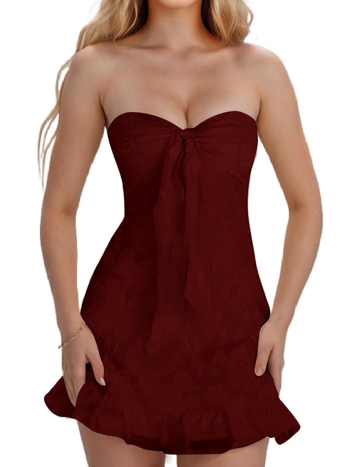 Jacquard Chiffon Homecoming Dress Short for Teens 2027 Strapless Mini Prom Gown Ruffle Cocktail Party Dress
