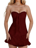 Jacquard Chiffon Homecoming Dress Short for Teens 2027 Strapless Mini Prom Gown Ruffle Cocktail Party Dress