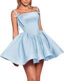 Satin Homecoming Dresses for Teens 2027 Spaghetti Straps Square Neck A-line Short Prom Dresses with Pockets