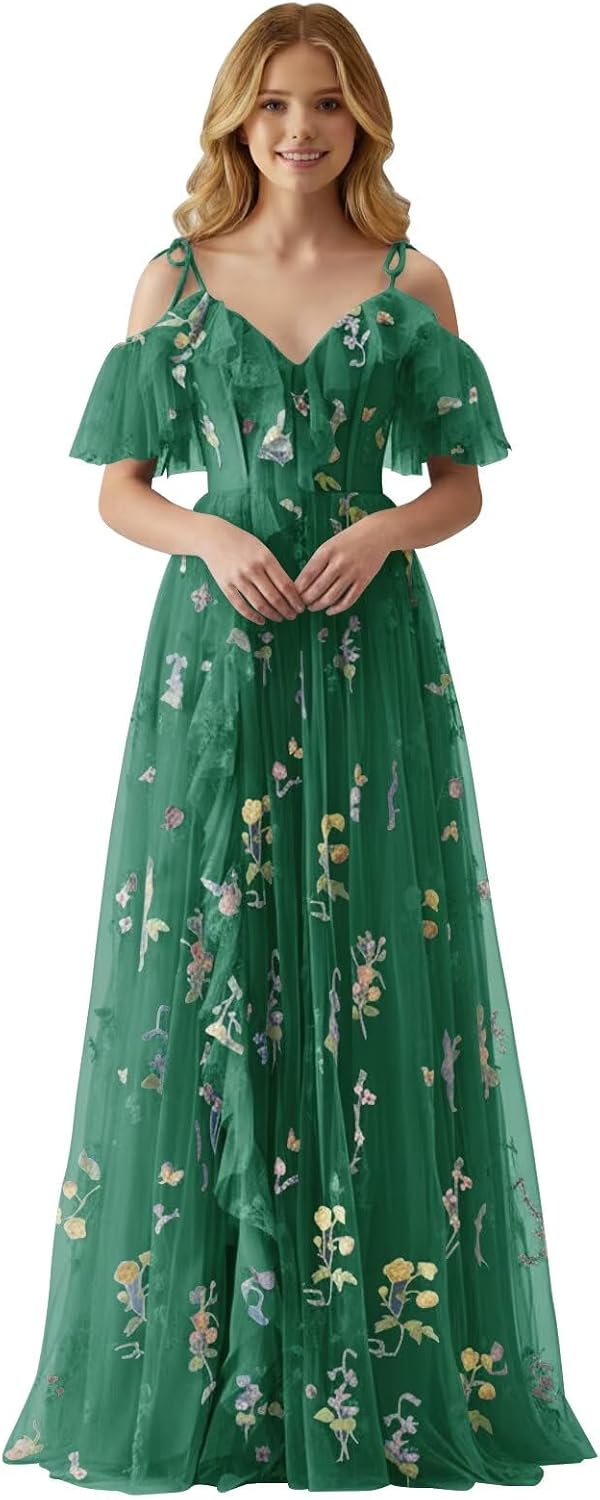 Fairy Tulle Junior Bridesmaid Dresses for Teen Girls Long Flower Embroidery Formal Prom Flower Girl Dress Gown with Slit