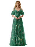 Fairy Tulle Junior Bridesmaid Dresses for Teen Girls Long Flower Embroidery Formal Prom Gown with Slit