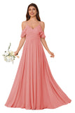 Women's Long Chiffon Bridesmaid Dresses Ruffle V Neck Formal Evening Prom Gown Spaghetti Strap Maxi Wedding Guest Dress