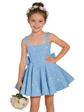 Sparkly Sequin Teen Flower Girl Dresses for Wedding Short Spaghetti Straps Cute Birthday Party Dress with Bow