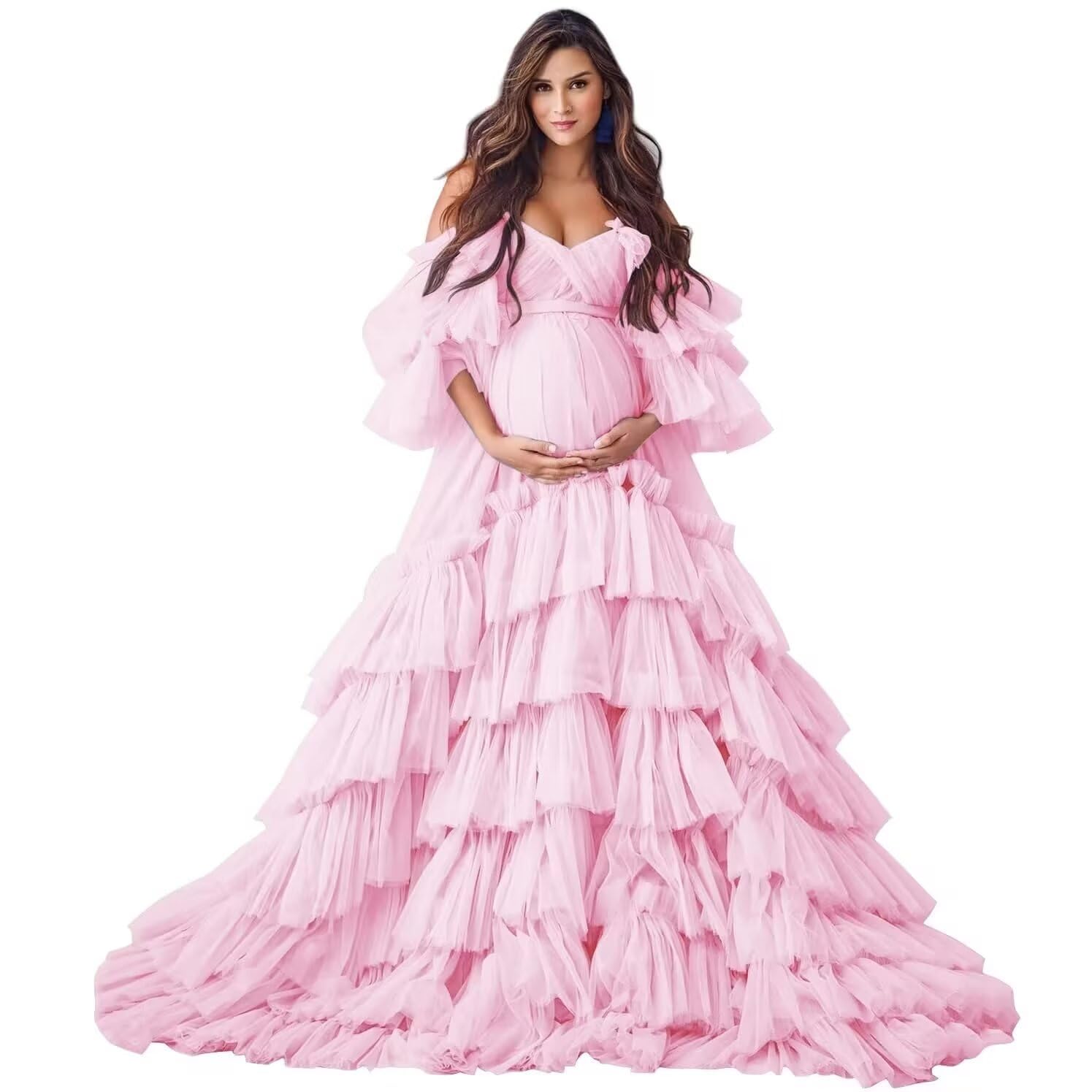 Puffy Tulle Robe Maternity Dress for Photoshoot Off Shoulder Bridal Lingerie Maternity Gowns for BabyShower