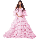 Puffy Tulle Robe Maternity Dress for Photoshoot Off Shoulder Bridal Lingerie Maternity Gowns for BabyShower