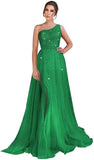 One Shoulder Sequin Prom Dress Long A-Line Tulle Formal Evening Gowns for Women 2027