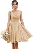 Double V Neck Short Bridesmaid Dresses for Women 2025 Chiffon A Line Formal Evening Gowns with Pockets
