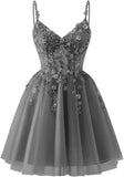 Lace Applique Tulle Homecoming Dresses for Teens Sparkly 3D Flower Short Prom Dress Sequin Quinceanera DAMA Dress