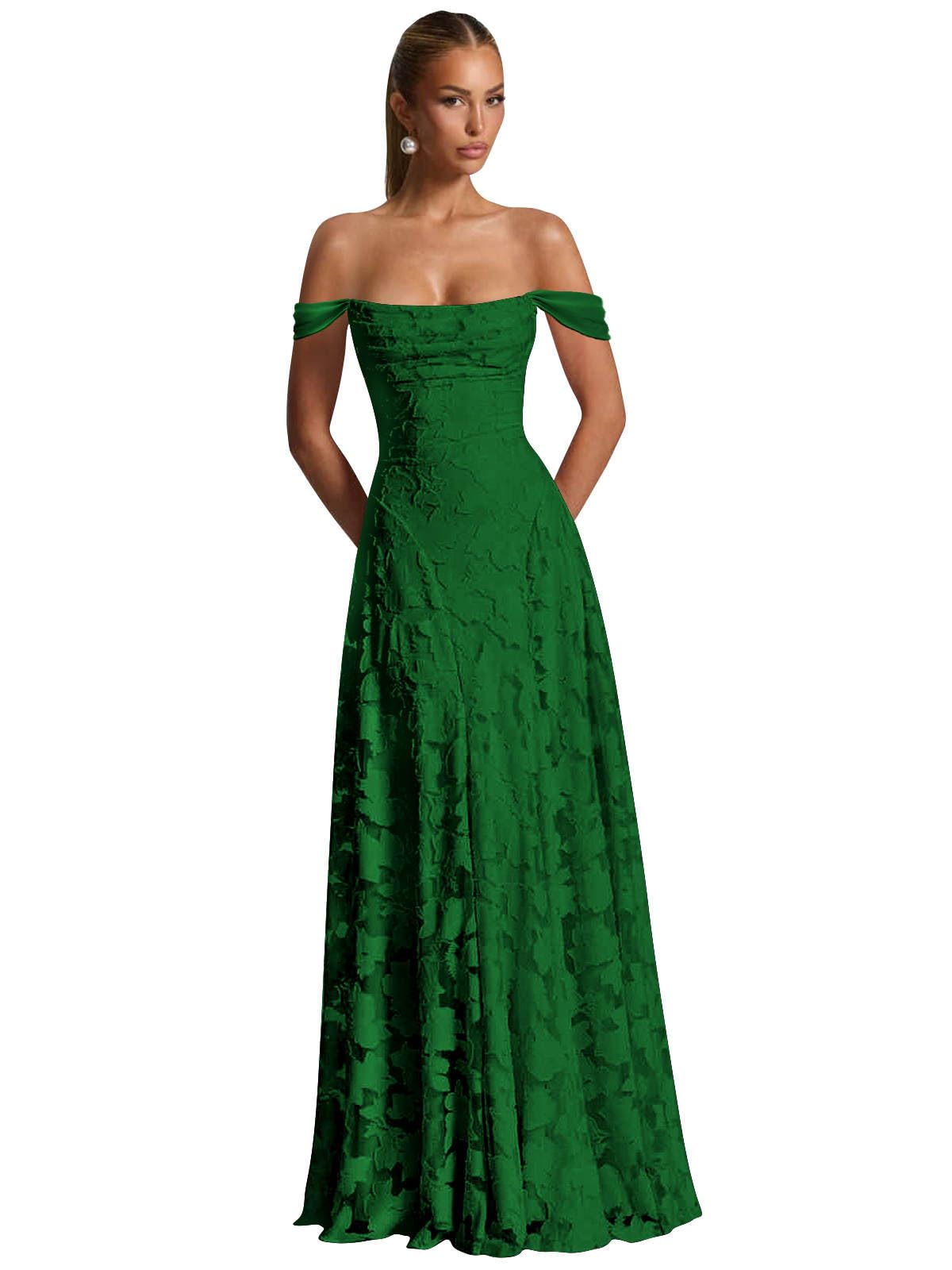 Off The Shoulder Floral Bridesmaid Dresses Long Lace Appliques Formal Gown A Line Wedding Guest Dress