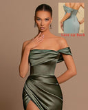 One Shoulder Mermaid Bridesmaid Dresses with Slit 2025 Pleats Satin Formal Evening Gowns for Women