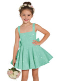 Sparkly Sequin Teen Flower Girl Dresses for Wedding Short Spaghetti Straps Cute Birthday Party Dress with Bow