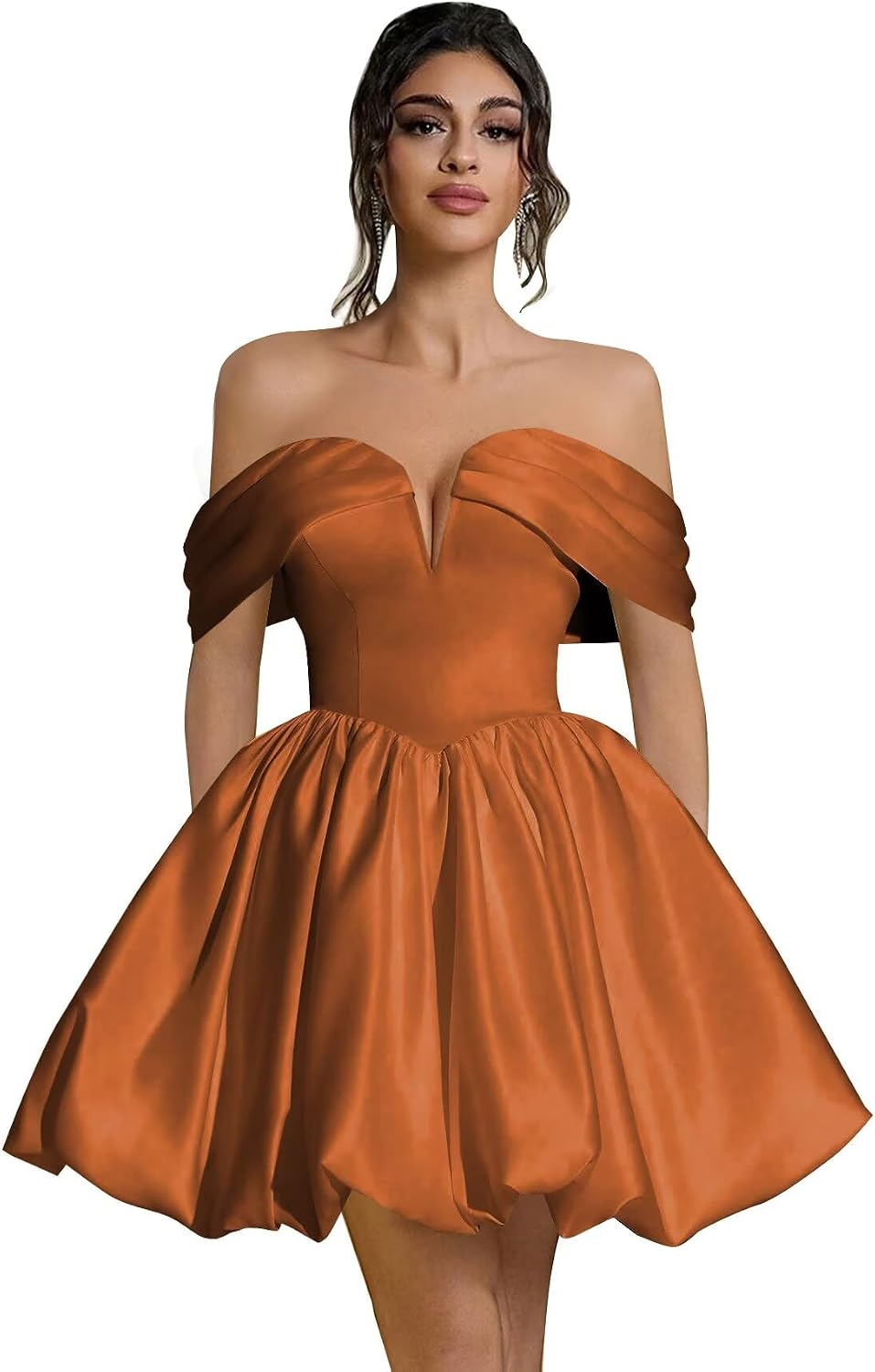 Off Shoulder Satin Homecoming Dresses Teens Short Bubble Dress A Line Mini Cocktail Party Gown