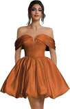Off Shoulder Satin Homecoming Dresses Teens Short Bubble Dress A Line Mini Cocktail Party Gown