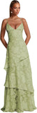 Spaghetti Strap Floral Bridesmaid Dresses for Women Tiered Ruffle A-Line Long Formal Prom Dress