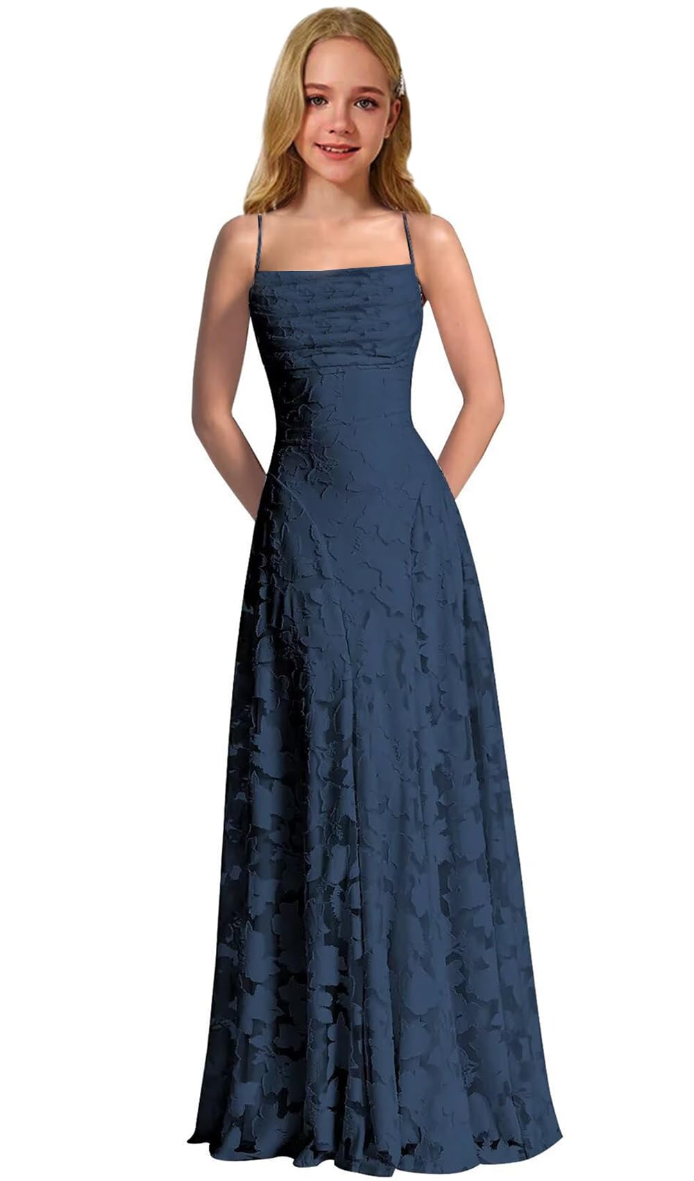 Lace Floral Junior Bridesmaid Dresses Long Spaghetti Strap Prom Dress for Teens Formal Gown Flower Girls Dress