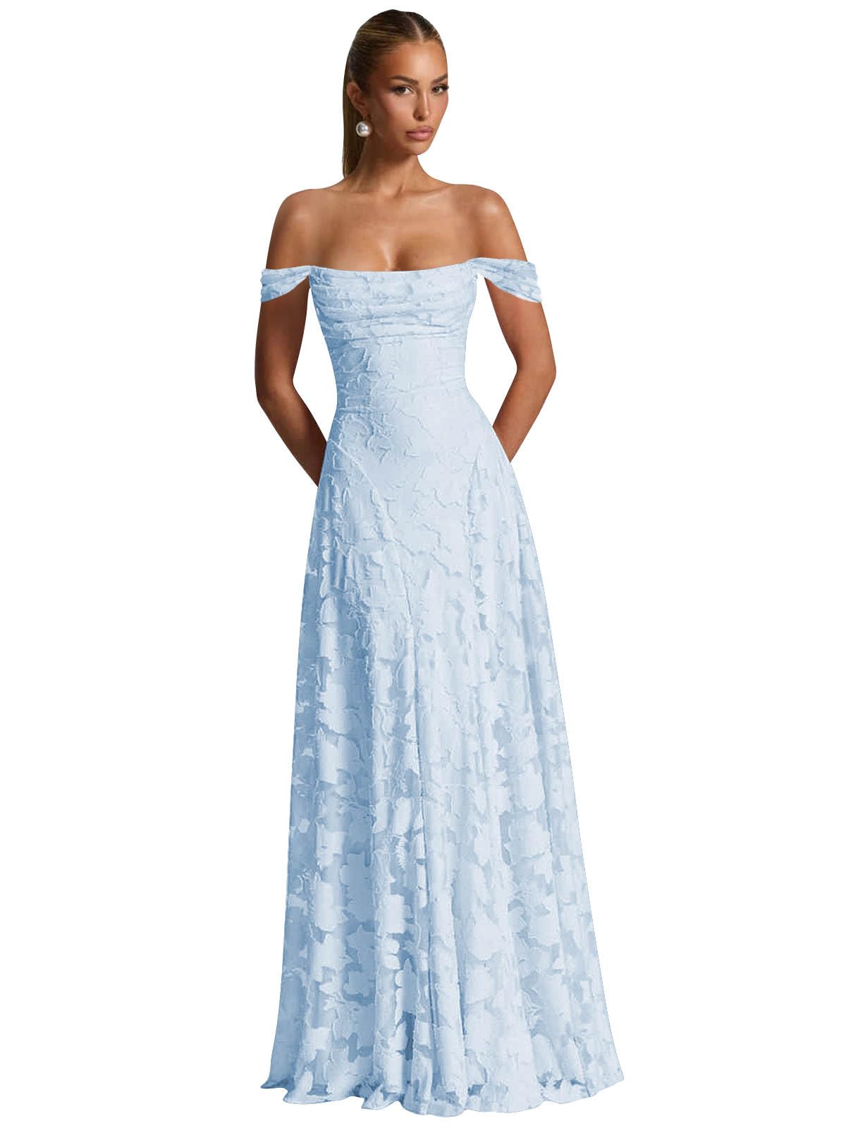 Off The Shoulder Bridesmaid Dresses Long for Women Formal Evening Gown Lace Wedding Guest Dress