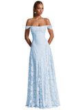 Off The Shoulder Bridesmaid Dresses Long for Women Formal Evening Gown Lace Wedding Guest Dress