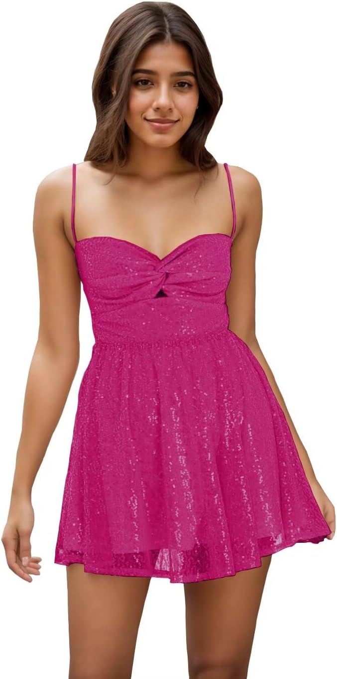 Spaghetti Straps Sequin Homecoming Dresses for Teens 2027 Short Sequin Dresses Mini Formal Cocktail Gown
