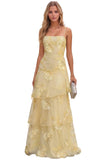 Jacquard Laces Prom Dress for Women Spaghetti Strap Bridesmaid Dresses Long Formal Wedding Party Gown