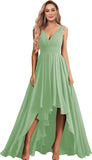 Vestidos de dama de honor con escote en V para mujer, para boda, con bolsillos, de gasa fruncida, largos, formales, para fiesta de graduación y noche.
