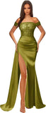 Off Shoulder Sequin Prom Dresses for Women 2027 Long Mermaid Tight Satin Formal Evening Party Dress with Slit