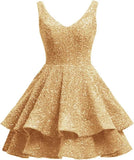 Short 2026 Sparkly Sequin Homecoming Dress for Teen Tiered Corset Ball Prom Cocktail Party Gown for Women
