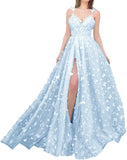 Sparkly Prom Dresses for Teens 2027 3D Butterfly Tulle Spaghetti Straps Long Slit Backless Party Gowns