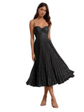 Floral Satin Midi Wedding Guest Dresses Pleated Tea Length Formal Evening Party Gowns