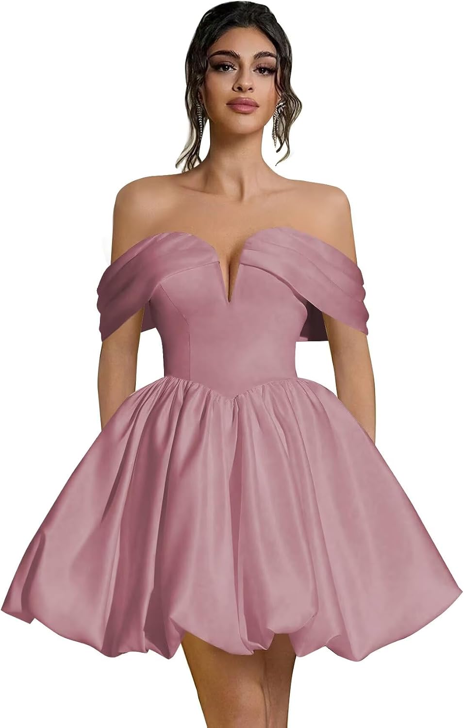 Off Shoulder Satin Homecoming Dresses Teens Short Bubble Dress A Line Mini Cocktail Party Gown