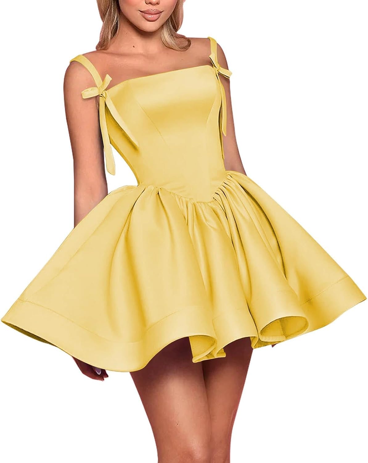 Satin Homecoming Dresses for Teens 2027 Spaghetti Straps Square Neck A-line Short Prom Dresses with Pockets