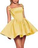Satin Homecoming Dresses for Teens 2027 Spaghetti Straps Square Neck A-line Short Prom Dresses with Pockets