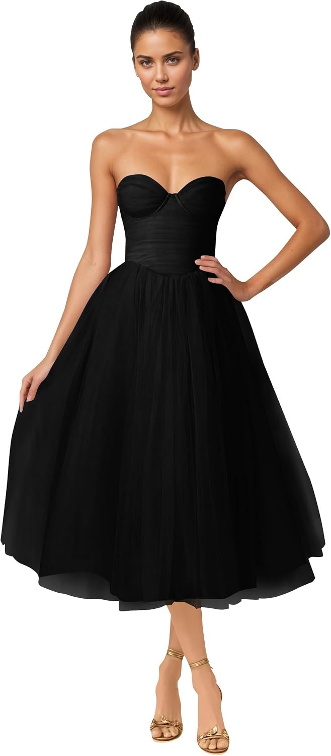 Strapless Prom Dresses Sweetheart Tulle Ball Gowns Corset Short Homecoming Dresses Pleated Lace-up Evening Dresses
