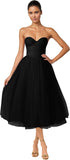 Strapless Prom Dresses Sweetheart Tulle Ball Gowns Corset Short Homecoming Dresses Pleated Lace-up Evening Dresses