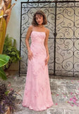 Floral Embroidery Prom Dresses for Women Spaghetti Straps A Line Formal Maxi Dress
