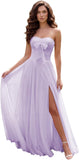 Strapless Chiffon Bow Prom Dresses 2026 Corset Chiffon Pleated A Line Formal Dress