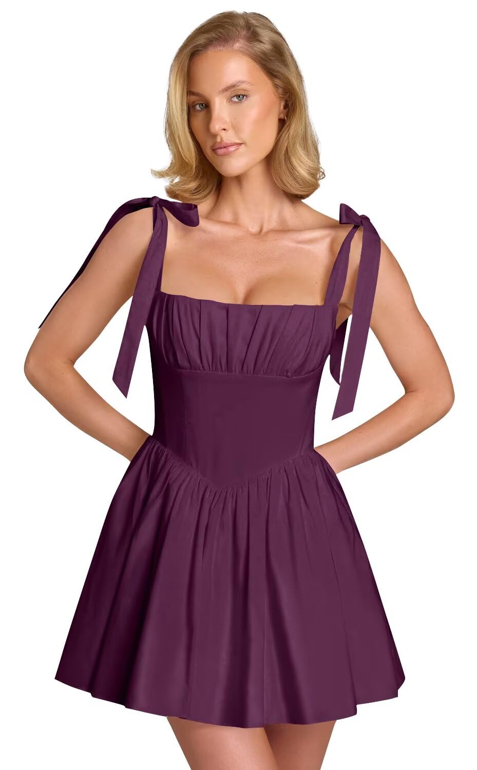 Spaghetti Straps Homecoming Dresses for Teens Satin A-line Short Prom Dress Pleated Cocktail Gowns with Pockets
