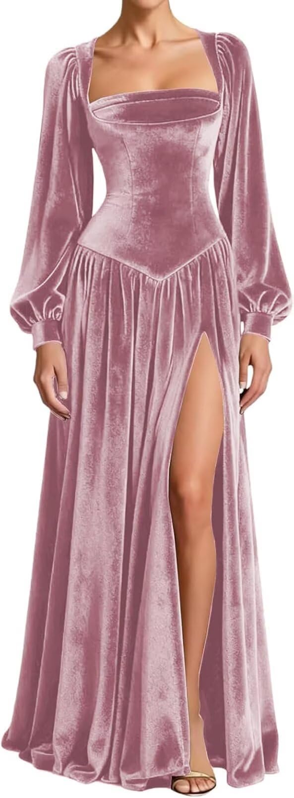 Kingbridal Gowns Long Sleeve Prom Dresses for Women 2027 Velvet Formal Dress with Slit Long A-line Evening Party Gowns