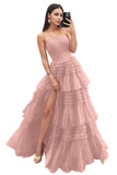 Strapless Tiered Tulle Prom Dresses for Women 2027 Long Sparkly A-Line Formal Evening Party Ball Gowns with Slit
