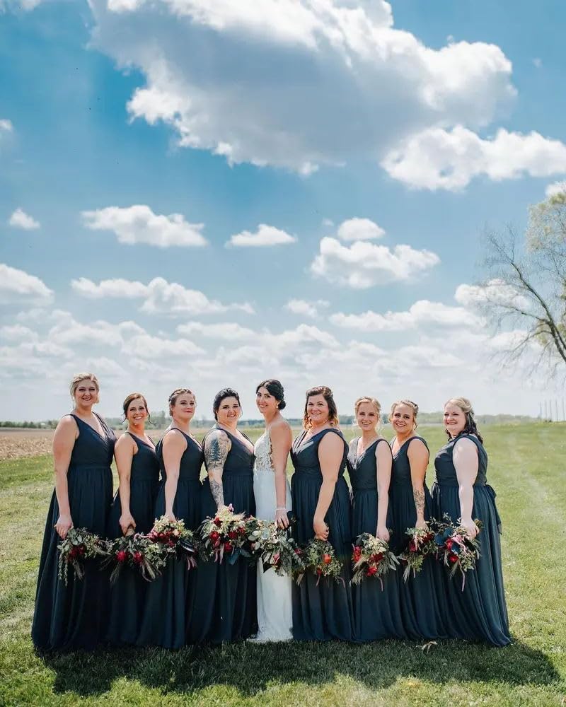 Chiffon Bridesmaid Dresses Long for Women A Line Ruched Formal Porm Evening Gowns