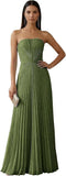 Strapless Prom Dresses for Women Long A Line Cocktail Dress Pleated Chiffon Formal Wedding Guest Dress