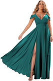 Schulterfreie Brautjungfernkleider 2025 für Frauen, langes Chiffon-Abendkleid mit V-Ausschnitt und Schlitz