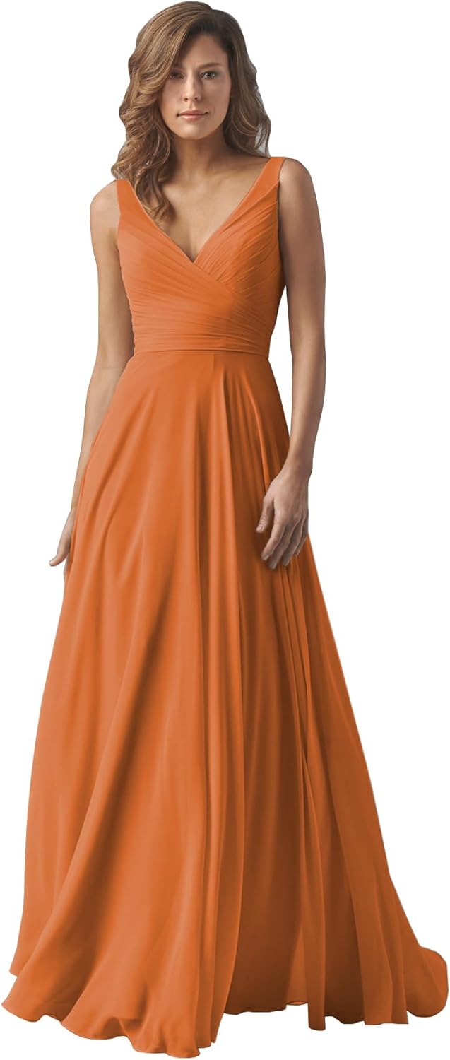 Chiffon Bridesmaid Dresses Long for Women A Line Ruched Formal Porm Evening Gowns