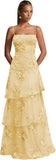 Ruffle Floral Embroidery Prom Dress Long A Line Tiered Bridesmaid Dresses Formal Evening Gowns