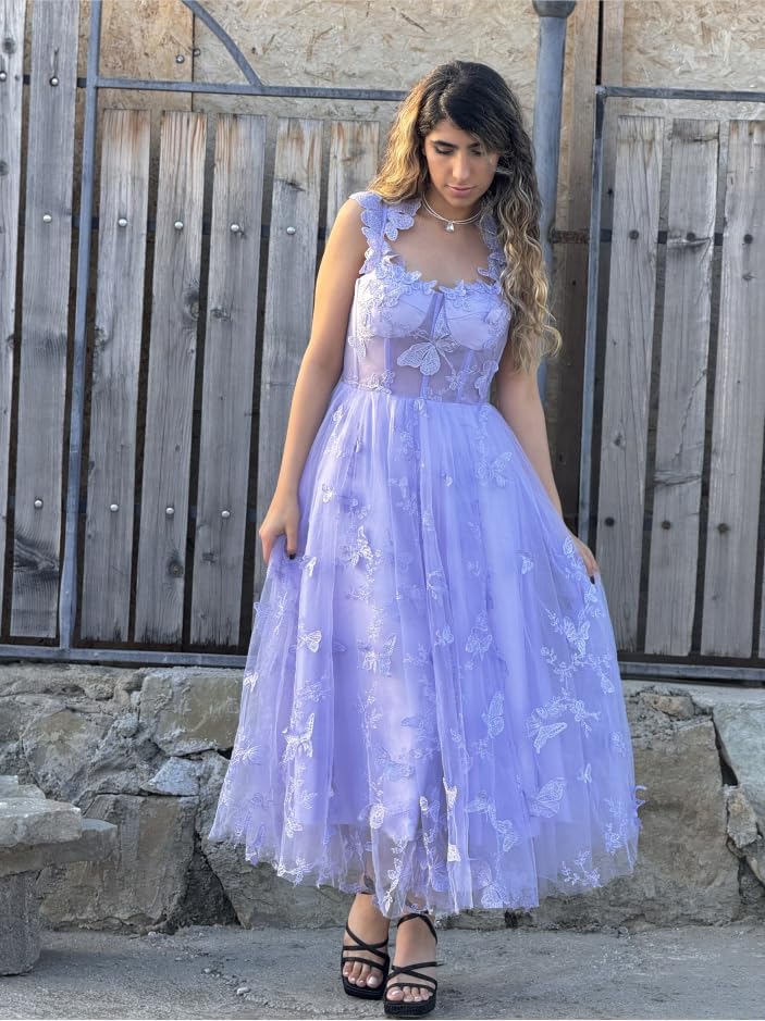 Vestidos de fiesta de tul con mariposas 3D bordadas para adolescentes, vestidos formales de noche para fiesta 