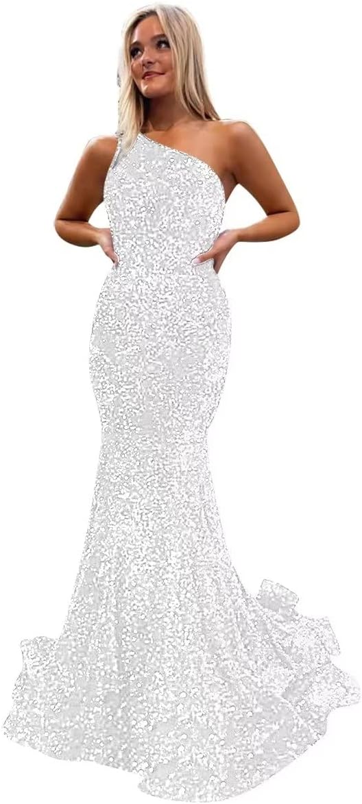 Women's Strapless Sequin Prom Dresses with Train Criss-Cross Mermaid Long Formal Evening Gowns