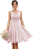 Double V Neck Short Bridesmaid Dresses for Women 2025 Chiffon A Line Formal Evening Gowns with Pockets