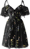 Vestidos de fiesta cortos de tul con bordado floral para mujer, vestidos formales para adolescentes 