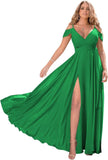 Schulterfreie Brautjungfernkleider 2025 für Frauen, langes Chiffon-Abendkleid mit V-Ausschnitt und Schlitz